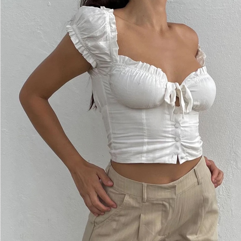 Princess Polly White Puff Sleeve Crop Blouse